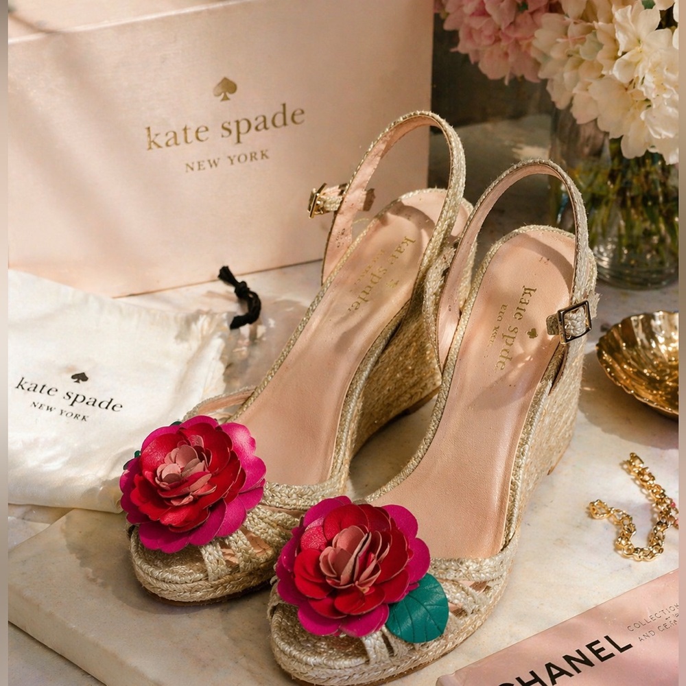 Kate Spade Floral Espadrille Sandals with Pink and Green Accents